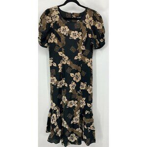 Shannon Marie Hawaiia Aloha Dress Size Medium Muumuu Flora Black Brown Women B61